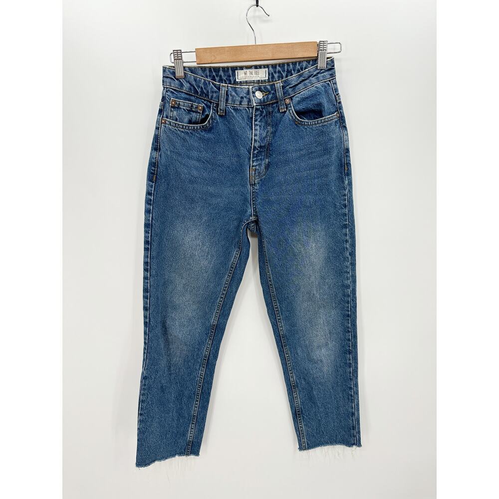 Free People We‎ The Free Tapered Mom Jeans Raw Hem Blue Women Size 25 OB817396